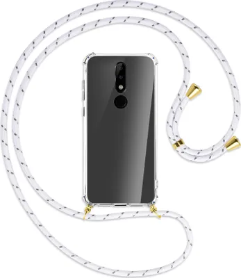 Produktbild von Handykette Backcover-Schutzhülle mit Band (Metall goldfarben) für Nokia 5.1 Plus / X5 - weiß/grau