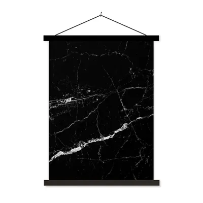 Produktbild von MuchoWow® Textilposter Marmor - Schwarz - Marmoroptik - Weiß - Luxus - Stein 40x53 cm mit schwarzem Rahmen - Abbildung