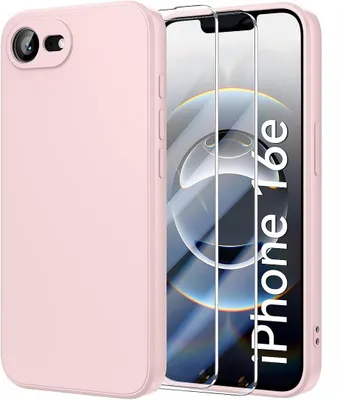 Image de Coque + 2 Verres Trempés pour iPhone 16e, Protection Silicone Souple Doux Slim Anti-Rayures Rose