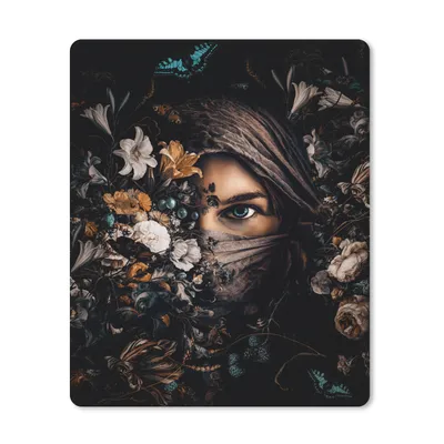 Produktbild von MuchoWow® Mauspad Mousepad Frau - Luxus - Blumen - Schmetterling - Porträt 30x40 cm - Mousepads - Maus Mat - Pad - Mausunterlage - Mausmatten