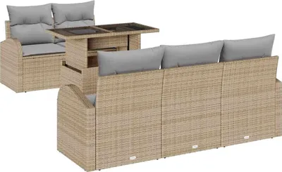 Immagine prodotto di Set divano da giardino vidaXL con cuscini (6 pezzi), beige, in polyrattan