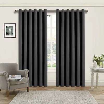 Verdunkelungsvorhänge mit Ösen, 168 x 229 cm, grau, 2 Paneele + Raffhalter