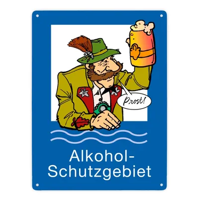 Produktbild von Alkoholschutzgebiet Metallschild XXL in 28x38 cm mit lustiger Grafik