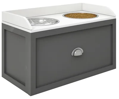 Immagine prodotto di PawHut Ciotole per Cani Rialzate in Acciaio Inox e Legno con Cassetto, 60x30x36cm, Grigio
