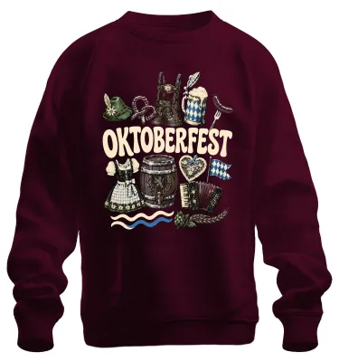 Produktbild von Bayern Tracht Lederhosen Dirndl Volksfest Hopfen Sweatshirt Pullover, Burgundy, L
