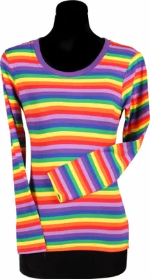 Produktbild von T2976-9900-L bunt-regenbogenfarben Damen Langarm tailliert Ringelshirt Gr.L=42