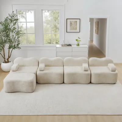 Produktbild von STILVORA Modulares Sofa mit Ottoman, Ecksofa aus 32D-Hochdichtschaum, L-förmiges Sofa mit beweglichem Armlehnenkissen