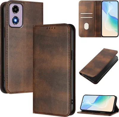 Immagine prodotto di Custodia per Motorola Moto E14 / G04 / G04s / G24, custodia in pelle vintage con protezione RFID, slot per schede, supporto Marrone