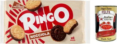 Produktbild von 12x Pavesi Ringo Nocciola Haselnuss Kekse Biscuits Cookies 330g Familienpaket + Italian gourmet polpa 400g
