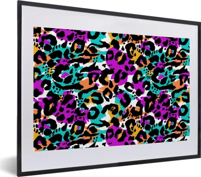 Produktbild von MuchoWow® Gerahmtes Poster Pantherdruck - Regenbogen - Flecken 40x30 cm - Poster mit Schwarzem Bilderrahmen Wandposter Rahmen Foto Bilder - Bilderrahmen - Poster im Rahmen
