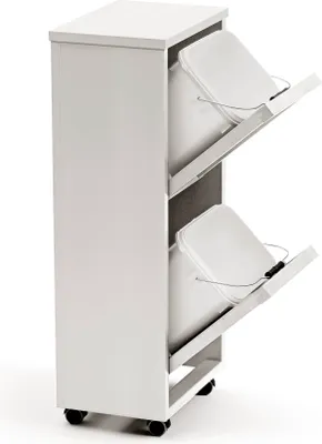 Image de Rangement MADERA 2, poubelle à tri sélectif, 2 bacs amovibles de 12 l, structure et finitions en hêtre massif - Couleur : blanc