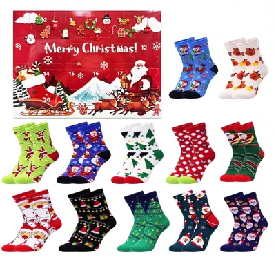 Zdjęcie produktu dla Kalendarz Adwentowy 2026 Damski Kalendarz Adwentowy Skarpetki Damskie 12 Par Kalendarz Świąteczny Christmas Socks Kolorowe Christmas Socks Skarpetki B