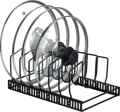 Produktbild von Topfdeckelhalter, Deckelhalter Schublade für Topfdeckel, Schneidebretter und Pfannen mit 7 verstellbaren Fächern, Topfdeckel Aufbewahrung, Schwarz | Für Küche Schublade Aufbewahrung