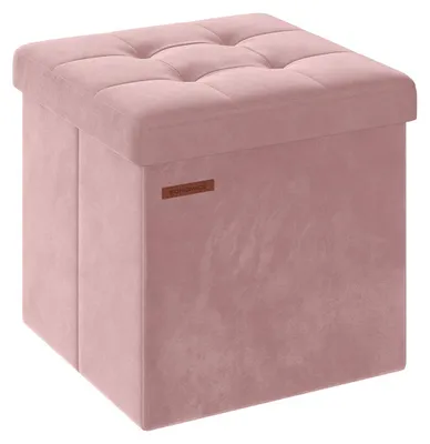 Obrázek produktu pro Sametová sedací taburetka – otomanka – MDF – měkká pěna – světle růžová – 38 x 38 x 38 cm
