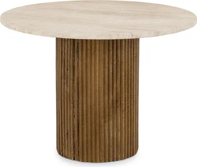 Produktbild von MANDI Couchtisch mit Tischplatte aus Travertin, 60 cm, Braun/Beige - Runder Wohnzimmertisch, Beistelltisch, Clubtisch im modernen Design, Coffee Table mit Marmor Optik, Robuster Travertintisch
