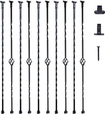 Image de VEVOR Barre de garde-corps Barre de portail Barre décorative Barre de clôture Acier galvanisé 56 x 56 x 1122 mm Balustres Barre d'escalier Croisillons d'escalier Noir mat Idéal pour les escaliers et les mains courantes en intérieur