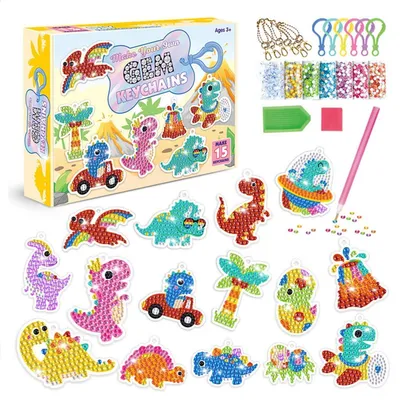 Productafbeelding van Diamond Painting Sleutelhanger Set, 15 stuks, Dinosaurus knutselset voor kinderen