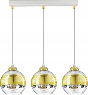 A product shot of a pendant light fixture with three glass globes.
