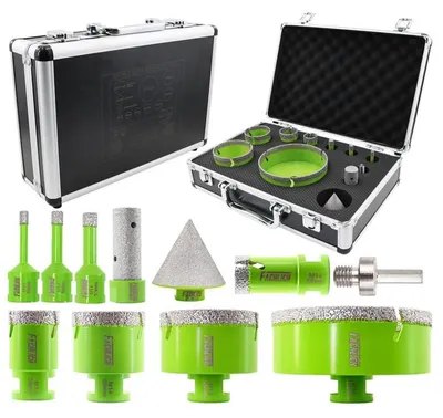 Produktbild von Diamant Fliesenbohrer Set 11 Stück 6-110mm Lochsäge mit Fingerfräser & Adapter für Granit Marmor