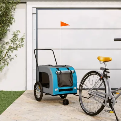 Immagine prodotto di Maison Exclusive - Rimorchio per biciclette per cani, blu e grigio, in tessuto Oxford e ferro