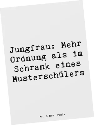Produktbild von Mr. & Mrs. Panda Postkarte Spruch Jungfrau Ordnung - Weiß - Geschenk, Postkarten, Geschenke Sternzeichen, Organisation, Ansichtskarte, Astrologie, Detailorientierung