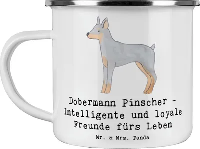 Produktbild von Mr. & Mrs. Panda Teetasse Dobermann Pinscher Freund - Weiß - Geschenk, Hundetreue, Wachhunde, Emaille Tasse, becher, intelligente Hunde, Pott, loyale Freunde, Hunderasse