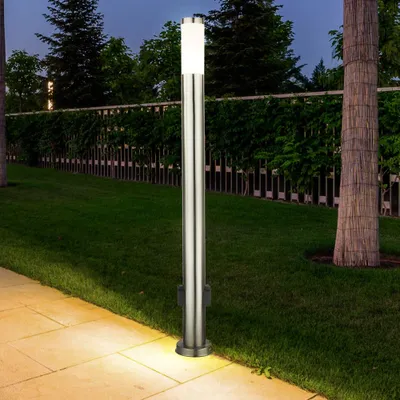 Produktbild von LED Stehleuchte, 2x Steckdosen, Edelstahl H 110 cm