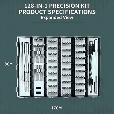 Produktbild von 128-in-1 Präzisions-Schraubendreher-Set, Reparatur-Werkzeugset mit Bits und Etui für Handy, Laptop, Uhr, Brille und Elektronik