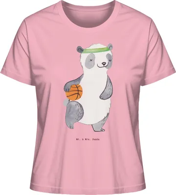 Produktbild von Mr. & Mrs. Panda Oberteil Damen Panda Basketball Größe L - Baumwolle Pink - Geschenk, Basketballplatz, Shirt, Baumwoll T-Shirt, Sommershirt, Basic, Verein, Verband