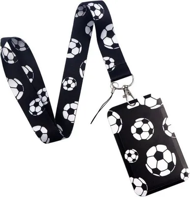 Produktbild von Fußballabzeichen-Taschenspender - Authentifizierungslanyard für Fußballabzeichen - Fußballteamsignallanyard - 48 cm Fußball-Abzeichenhalterlanyard - Schwarz