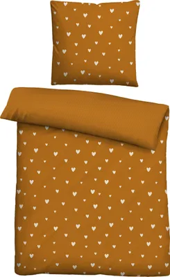 Produktbild von Traumhaft schlafen - Castell - Markenbettwäsche Baumwoll Renforce Bettwäsche 0400869 HERZEN color: ocker, size: 1x 135x200 cm + 1x 80x80 cm