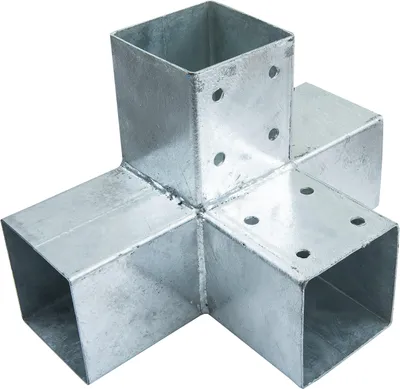 Produktbild von Connex Pfostenverbinder doppelt - 305 x 200 mm 90° - chromfarbig - feuerverzinkt - 4 Hülsen - 1 Stück / Pfostenecke / Holzverbinder / Balkenverbinder / HV4244