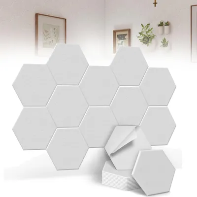 Obrázok produktu pre LZQ sada 12 šesťuholníkových akustických panelov 30x26x0,9 cm samolepiace zvukovoizolačné steny strop biela