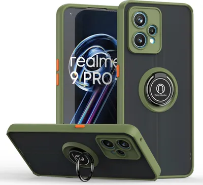 Produktbild von OPPO Realme 9 Pro Hülle, Ring Halter Ständer Matte Transluzent TPU Rahmen Stoßfest Schutzhülle für OPPO Realme 9 Pro Grün
