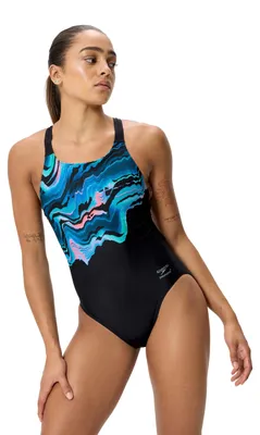 Image de SPEEDO Maillot de bain femme Placement Printed Leaderback Noir/Bleu Taille 36
