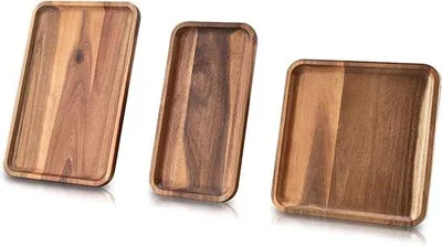 Image de Ensemble de 3 planches à servir en bois d'acacia Unyqoos®, octogonales, 37 x 14 cm – Idéales pour servir le fromage, le pain, les fruits et les amuse-gueules