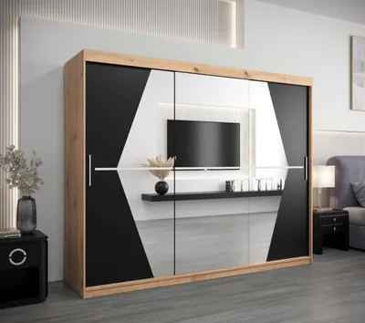 Produktbild von Kleiderschrank SAMANTA – Breite 250 cm, Eiche artisan / schwarz