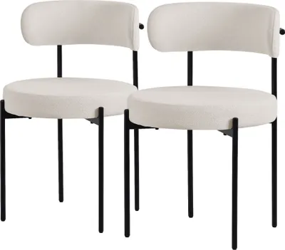 Zdjęcie produktu dla ML-Design Zestaw 2 krzeseł do jadalni, krzesło kuchenne, z tkaniny pluszowej w kolorze białym, krzesło do salonu z oparciem, krzesła tapicerowane z metalowymi nogami, fotel