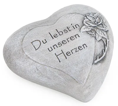 Produktbild von Herz Du lebst in unseren Herzen als Grabdekoration grau 11 x 10 x 4 cm