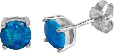 Produktbild von V Ohrstecker 925/- Sterling Silber 0,6cm weiß synth. Opal hellblau 358220621-1