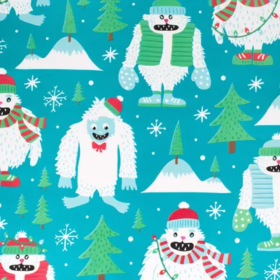 Produktbild von Geschenkpapier Winter Monster 70cm x 2m Rolle Türkis
