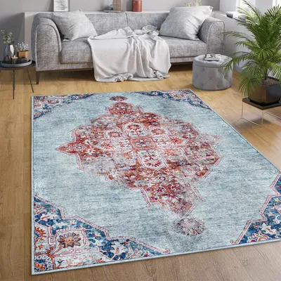Produktbild von Teppich Wohnzimmer Flachgewebe Orient Marokkanisch Ornamente Vintage Waschbar Grösse 120x160 cm