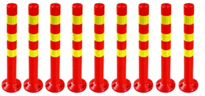 Obrázek produktu pro 9er Sparset Absperrpfosten aus Kunststoff - Höhe 72,5cm reflektierend Absperrung für Lagerhalle, Parkplatz mit Standfuß - Befestigung mit Schrauben Absperrständer - Park Pfosten Leitpfosten Poller