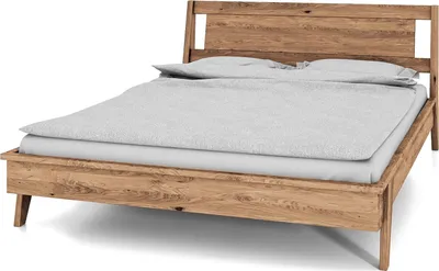 Produktbild von Bett Jetro Wildeiche massiv bianco 160x200 mit Holzkopfteil und Holzbeinen