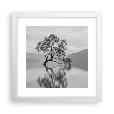 Produktbild von Gerahmtes Poster - Weißer Rahmen - Baum Symmetrie See - 30x30 cm - Wand Bild - Wanddeko - Wandbilder - Kunstposter - Wandposter - Bilderrahmen - Bilder - Kunstdruck - Wanddekoration - P2WAC30x30-4514