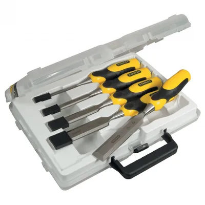 Obrázek produktu pro Stanley 2-16-885, Sada dlát, Zkosená hrana, Uhlíková ocel, Černá, Žlutá, Ergonomický, Měkké uchopení, 6,12,18,25,32 mm