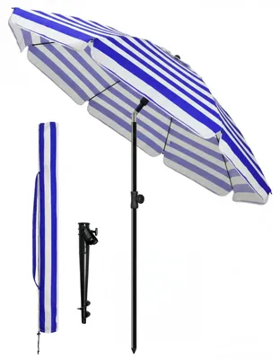 Produktbild von VOUNOT® Sonnenschirm Strandschirm 200cm mit Tragetasche und Bodenanker Blau-weiße Streifen