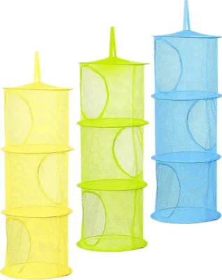 Produktbild von 3 Stück Set Mesh Hängender Speicher Korb, Tür-Aufbewahrung für Kinder Spielzeug-Organizer zum Aufhängen mit 3 Ebenen tragbar faltbar, für Kleine Kleidung