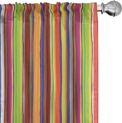Produktbild von ABAKUHAUS Streifen Vorhänge, Gardinen, Hand gezeichnete Barcode-Art zeichnet Regenbogen farbige abstrakte geometrische Illustration, 2 Stück 75 x 175 cm, Mehrfarbig