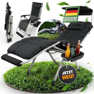 Produktbild von Sonnenliege Liegestuhl klappbar- Robust, Faltbar & Wetterfest - Gartenliege mit Sonnendach für Garten und Balkon, Klappliege, Balkonliege, Outdoor Liege, Relaxliege, Belastbar 200kg